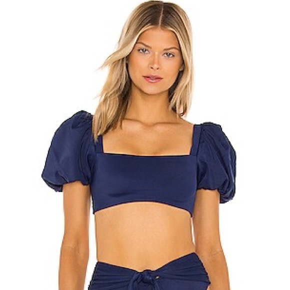 Agua Bendita Calista Puff Sleeve Tie Back
Bikini Top Blue Sz S - Picture 3 of 11